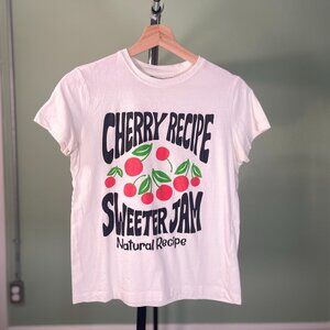 Pull & Bear T-Shirt with Cherry Recipe Sweeter Jam Graphics - Women's Size S